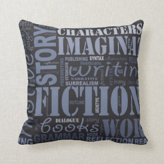 Blue Fiction Writer's Word Art Throw Pillow