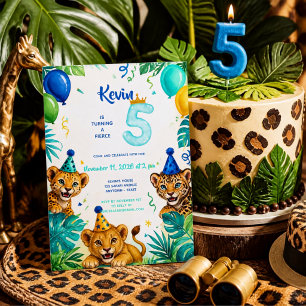 Blue Fierce Safari 5th Birthday Party Invitation