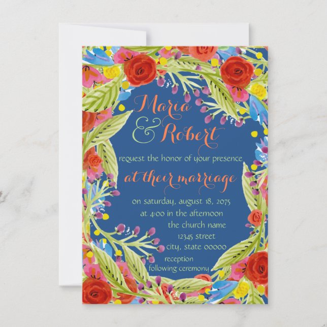Blue Fiesta Wedding Invitation (Front)