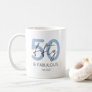 Blue Fifty and fabulous Modern 50th Birthday Party Coffee Mug