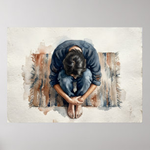 Blue Figure Emotional Watercolour Poster