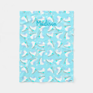 Blue Figure Skate Pattern Cute Kawaii Personalised Fleece Blanket