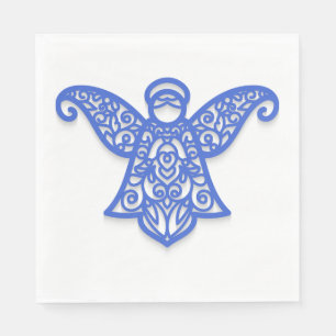 Blue Filigree Angel Silhouette Ornate Lace Napkin