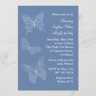 Blue Filigree Butterflies Invitation