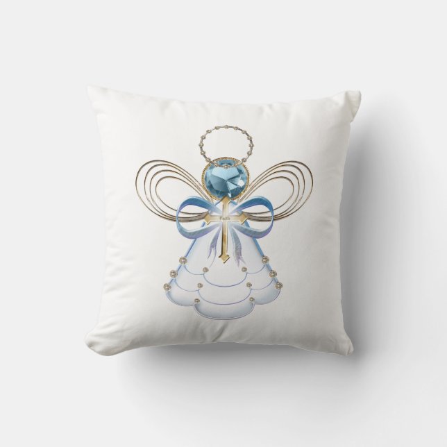 Blue Filigree Christmas Angel of Faith Cushion (Front)