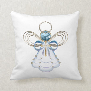 Blue Filigree Christmas Angel of Faith Cushion