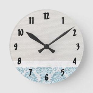 Blue Filigree Damask Monogram Initial Wall Clock