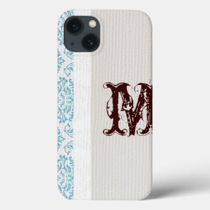 Blue Filigree Damask Monogram IPAD Case
