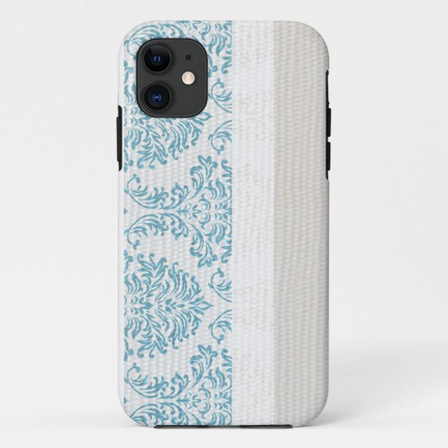Blue Filigree Damask Monogram IPHONE 5 Case (Back)