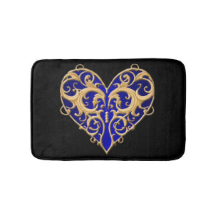 Blue Filigree Heart Bath Mat
