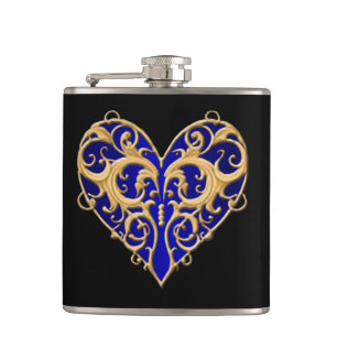 Blue Filigree Heart Flask
