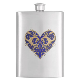 Blue Filigree Heart Flask