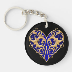 Blue Filigree Heart Key Chain