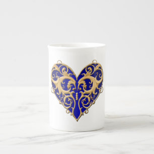 Blue Filigree Heart Mug