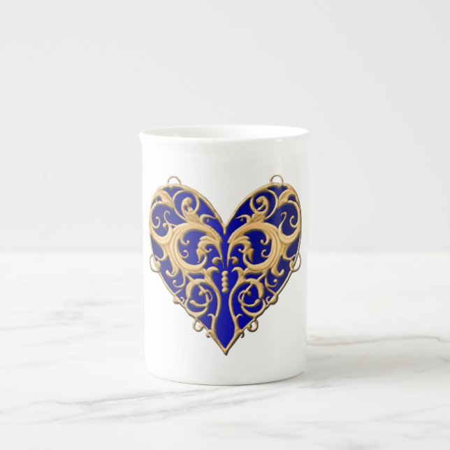 Blue Filigree Heart Mug (Front)