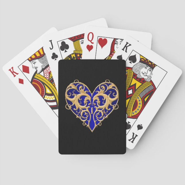Blue Filigree Heart Playing Cards (Back)
