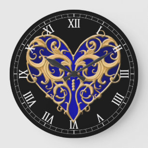 Blue Filigree Heart Roman Numeral Clock