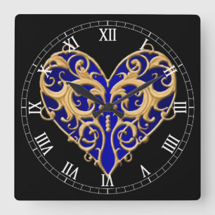 Blue Filigree Heart Roman Numeral Clock