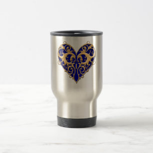Blue Filigree Heart Travel Mug