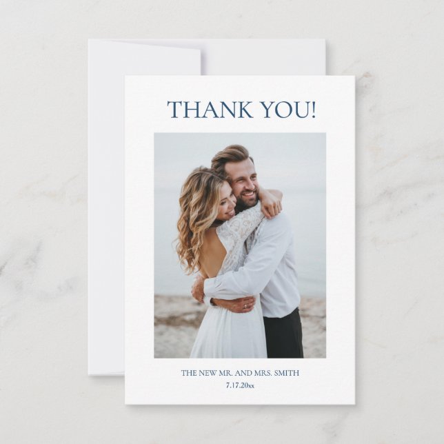 Blue Fine Art Flowers Wedding Thank You Card (Front)