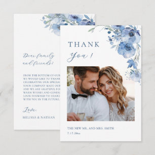 Blue Fine Art Flowers Wedding Thank You Card