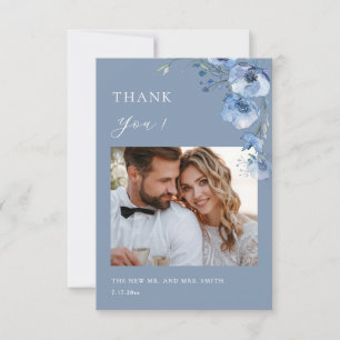 Blue Fine Art Flowers Wedding Thank You Card