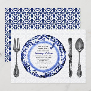 Blue Fine Dining Dinner Party Invitation