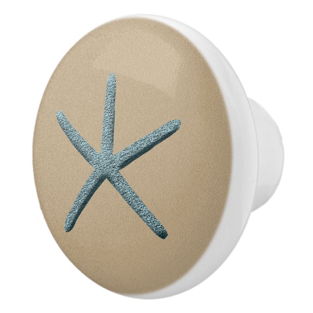 Blue Finger Starfish  On Sand Ceramic Knob (Right)