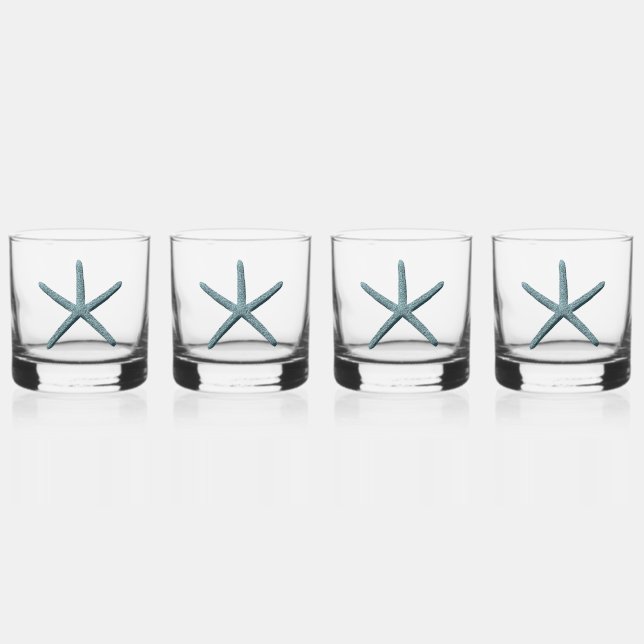 Blue Finger Starfish Whiskey Glass (Front)