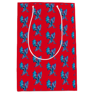 Blue Fire Dragon Fantasy Mythical Creature Red Art Medium Gift Bag