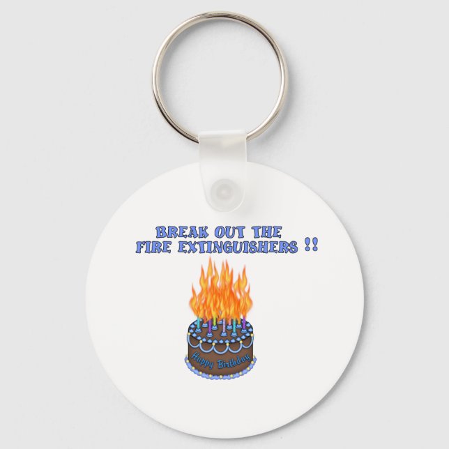 Blue Fire Extinguishers Birthday Cake Key Ring (Front)