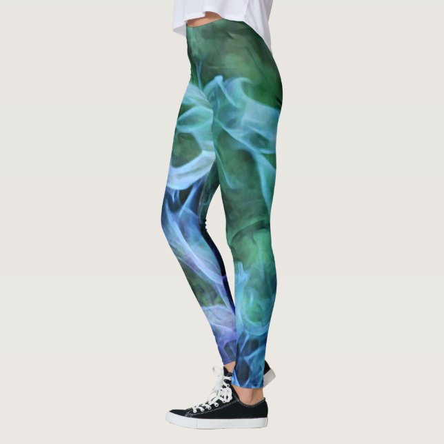 Blue Fire Flames Abstract Art Leggings (Left)