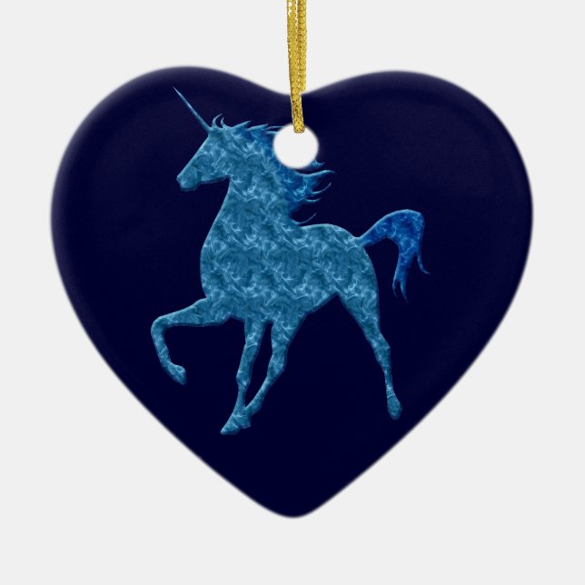 Blue Fire Unicorn Heart Ornament (Front)