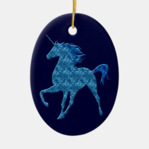 Blue Fire Unicorn Oval Ornament