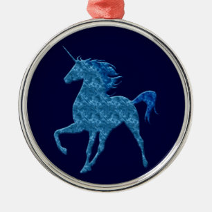 Blue Fire Unicorn Round Ornament