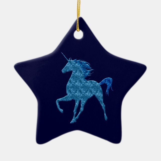 Blue Fire Unicorn Star Ornament (Front)