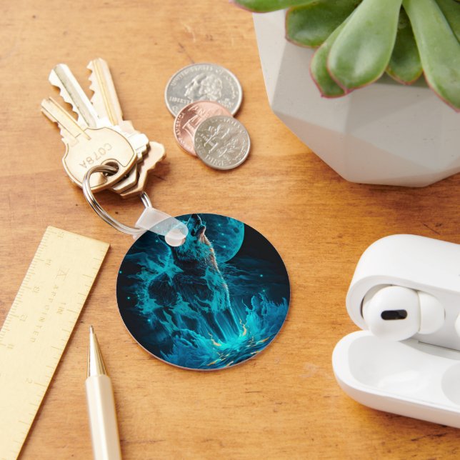 Blue Fire Wolf Key Ring (Desk)