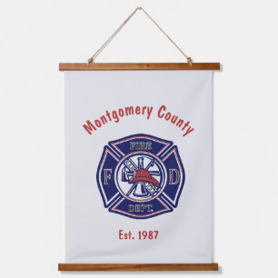 Blue Firefighter Badge Logo Custom Hanging Tapestry