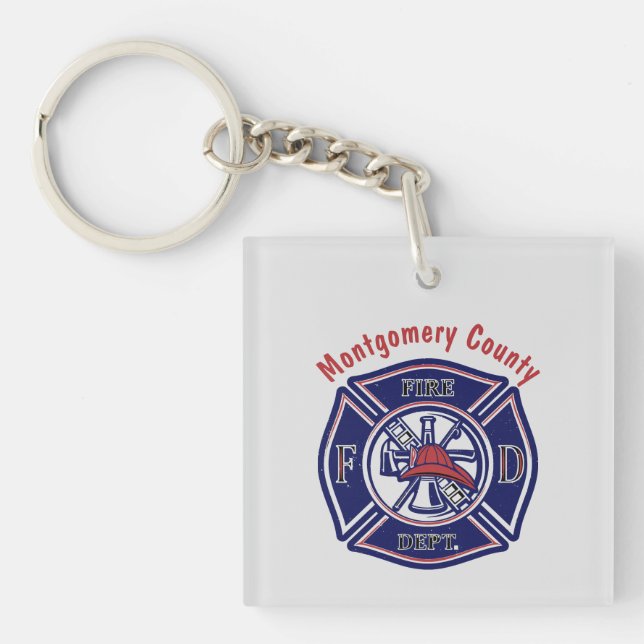 Blue Firefighter Badge Logo Customised  Key Ring (Front)