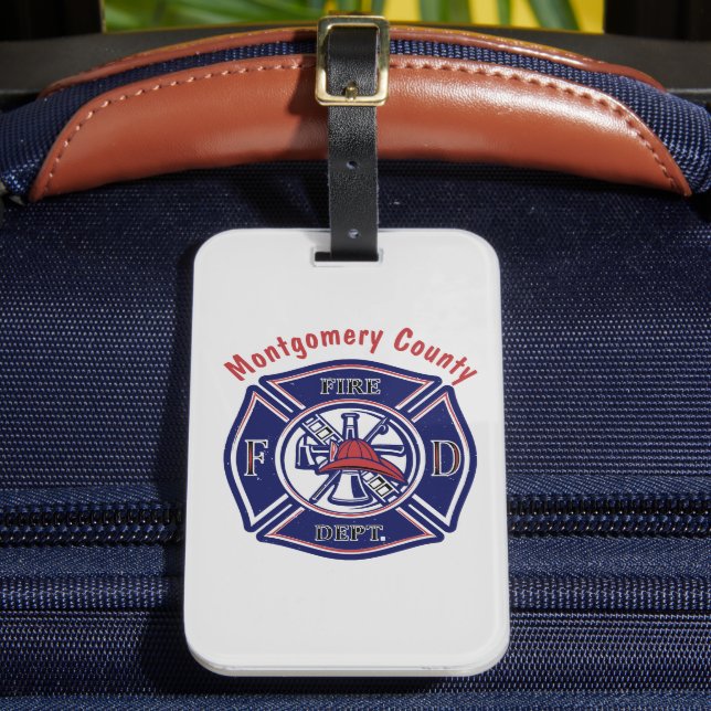 Blue Firefighter Badge Logo Customised  Luggage Tag (Front Insitu 2)