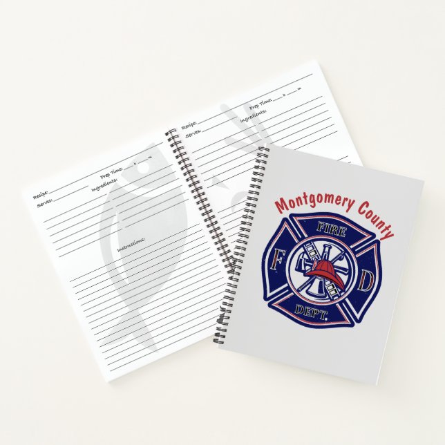 Blue Firefighter Badge Logo Customised Recipe Notebook (Inside)