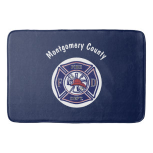 Blue Firefighter Badge Logo Personalised   Bath Mat