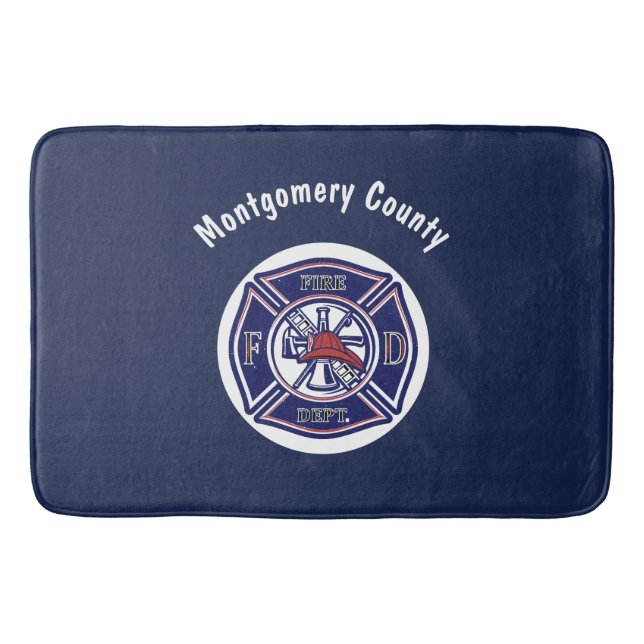 Blue Firefighter Badge Logo Personalised   Bath Mat (Front)