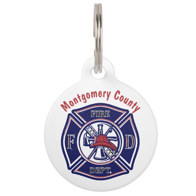 Blue Firefighter Badge Logo Personalised  Pet Tag (Front)