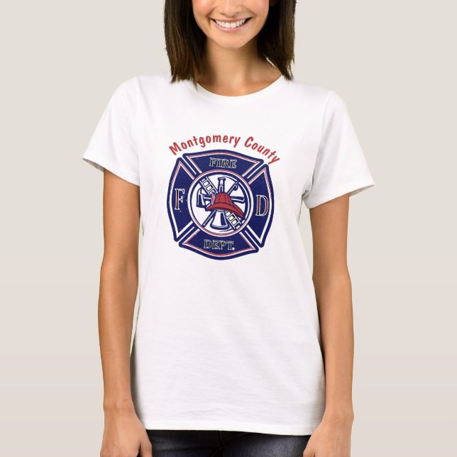 Blue Firefighter Badge Logo Personalised T-Shirt (Front)