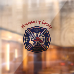 Blue Firefighter Badge Logo Window Cling