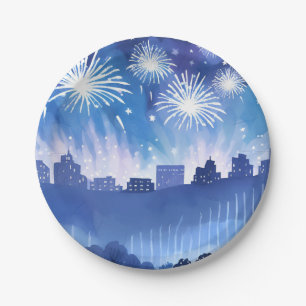 Blue Firework Display   Fireworks Watercolor Paper Plate
