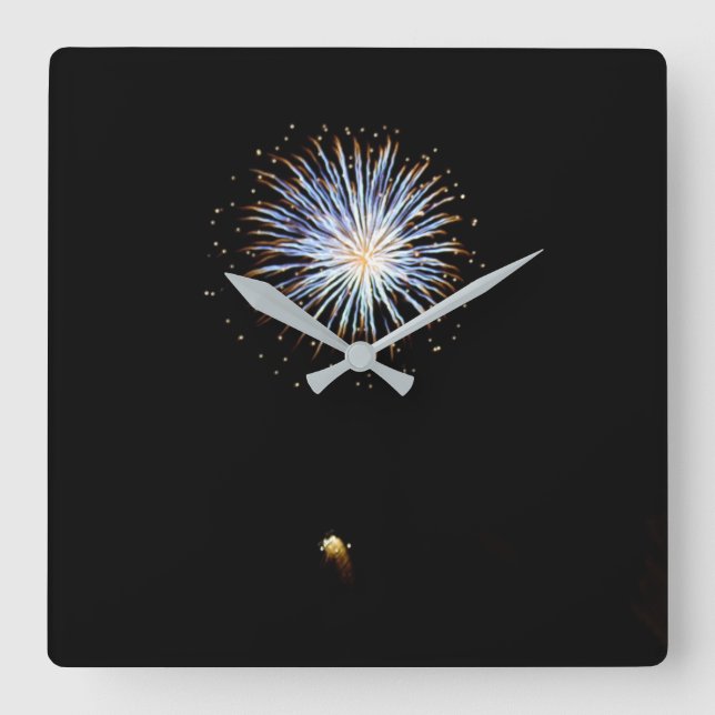 Blue Firework Square Wall Clock (Front)