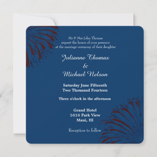 Blue Fireworks Wedding Invitation (Front)