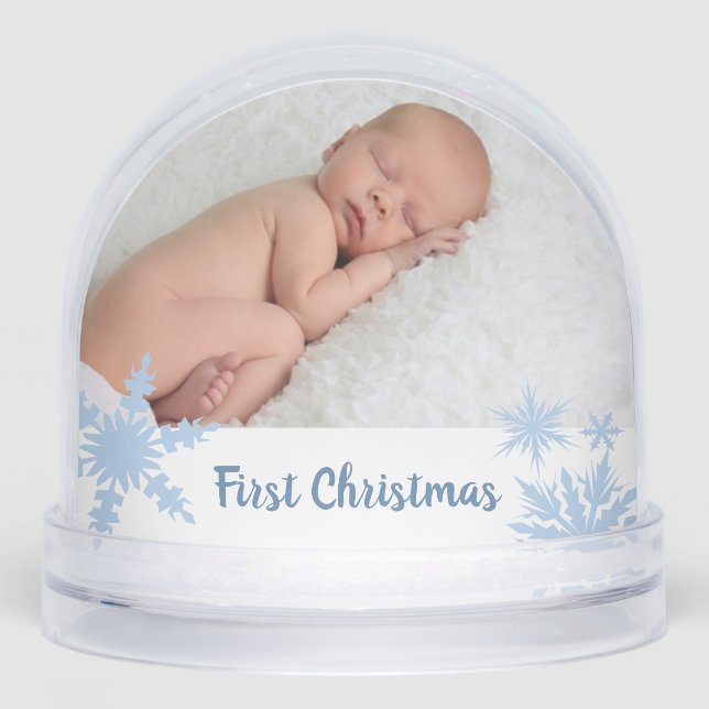 Blue First Christmas Double Photo Snowglobe (Front)